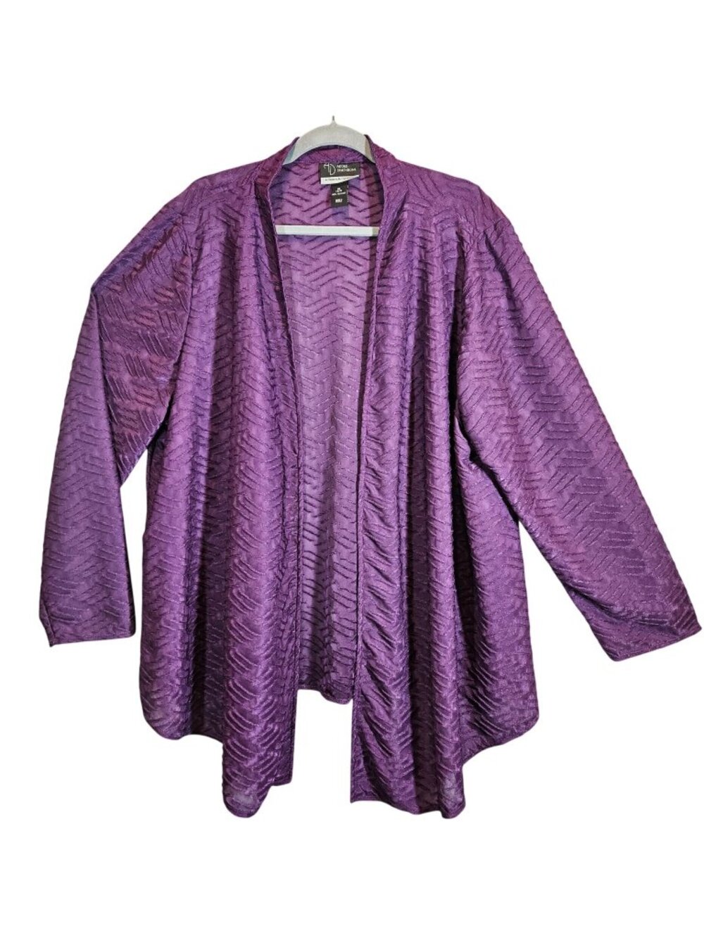 Added Dimensions Purple Textured Open Front Cardigan Jacket 14/16 sheer office